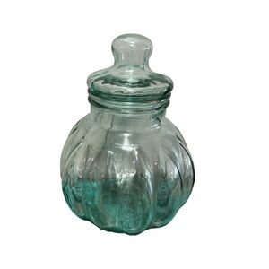Vintage Mid Century Modern Blown Glass Large Apothecary Canister Pumpkin Shape